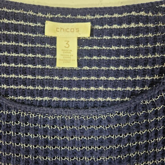 Chico's Blue Metallic Silver Short Sleeve Sweater 3 Size XL Women - Picture 2 of 5